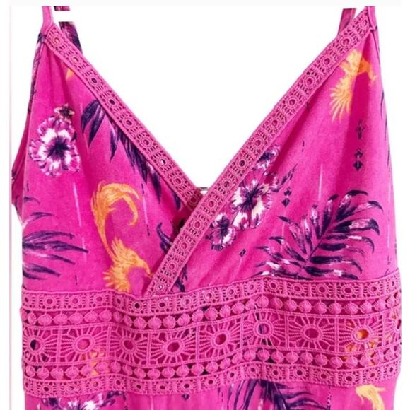 Y2K Mudd V-Neck Crochet Mini Dress Size Medium Hot Pink Purple Tropical - Picture 3 of 8